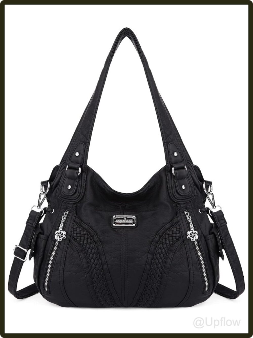 Women's Washed PU Leather Tote Bag Satchel Shoulder Crossbody Purse Large